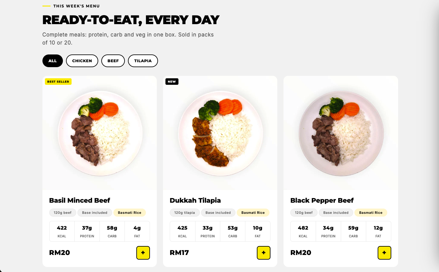 Rebuilt products section with macros in a row under each meal
