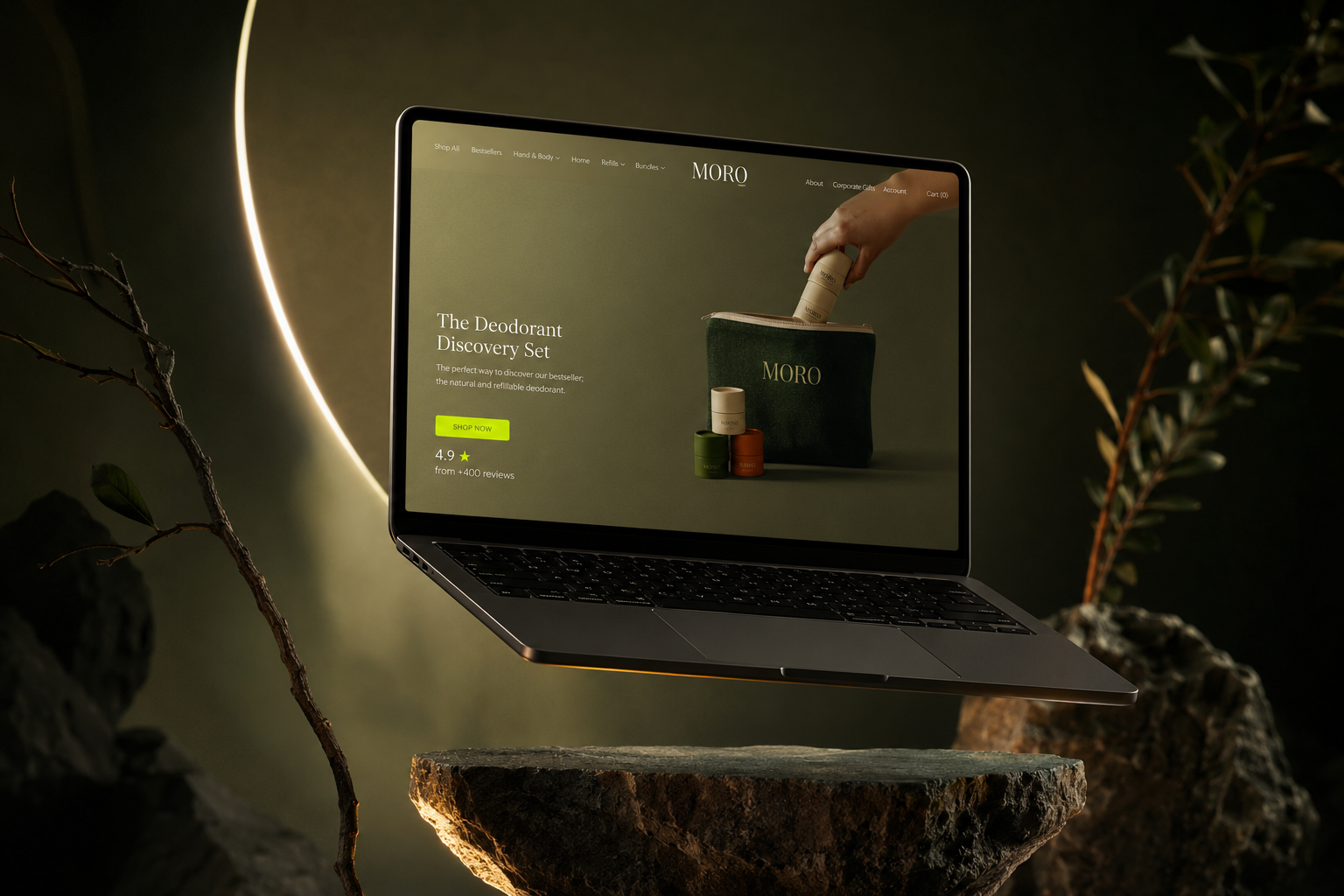 MORO Essentials homepage on a laptop